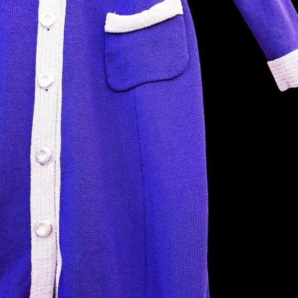 80s Purple Knit Dress Color Block Anne Marie Jones Size 10 With Pockets - Picture 7 of 14